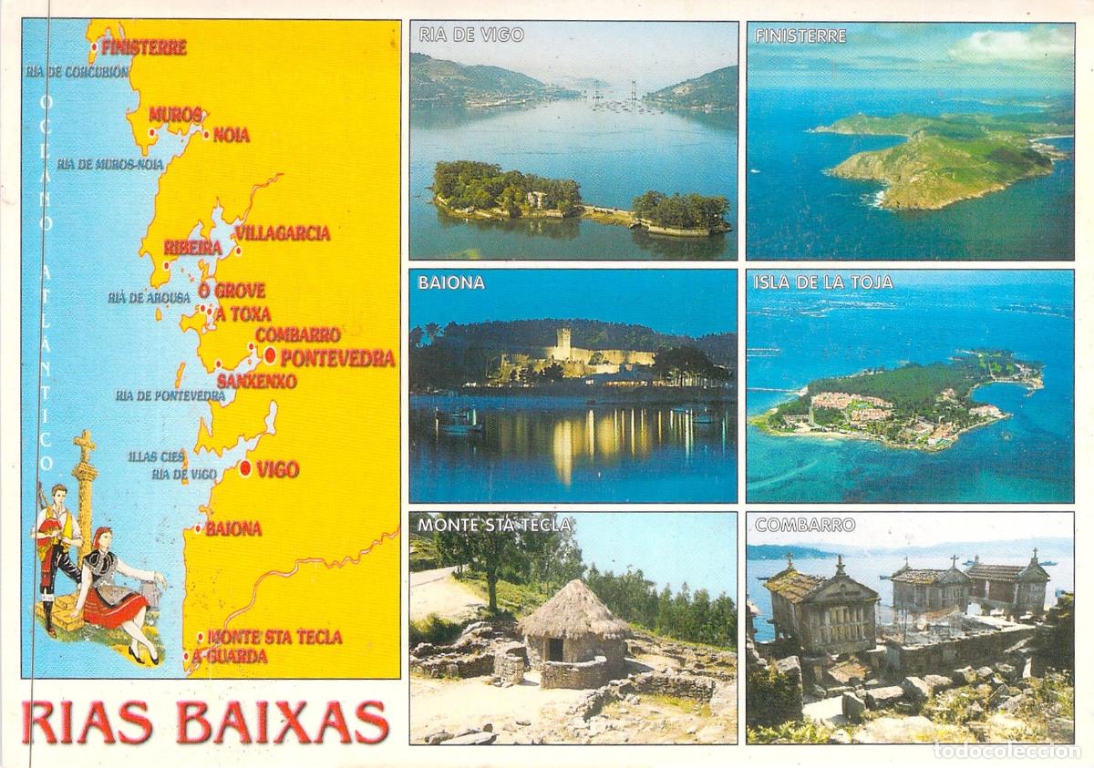 Postales: Postal de las R&iacute;as Baixas Gallegas con Mapa y Vistas Varias