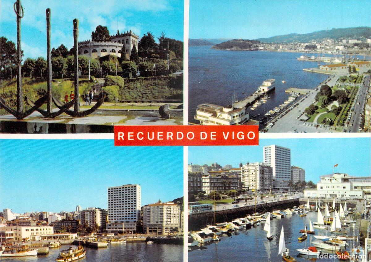 Postales: Postal Recuerdo de Vigo con Vistas del Puerto y Ciudad