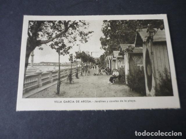 Postales: VILLAGARCIA DE AROSA PONTEVEDRA JARDINES Y CASETAS DE LA PLAYA