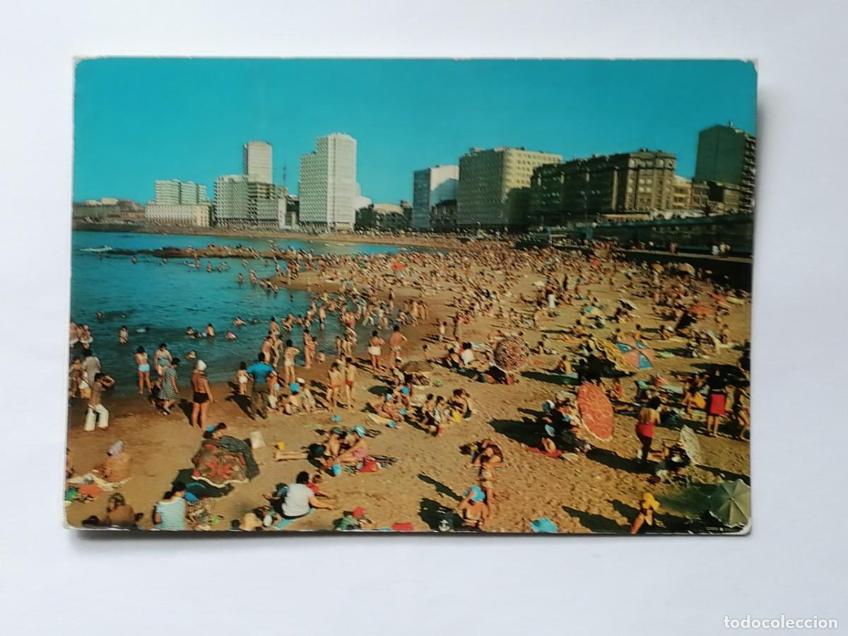 Postales: POSTAL 18473 ESCRITA (DESCARNADA)-FOTO BLASCO LA CORU&Ntilde;A PLAYA DE RIAZOR -BA&Ntilde;ISTAS
