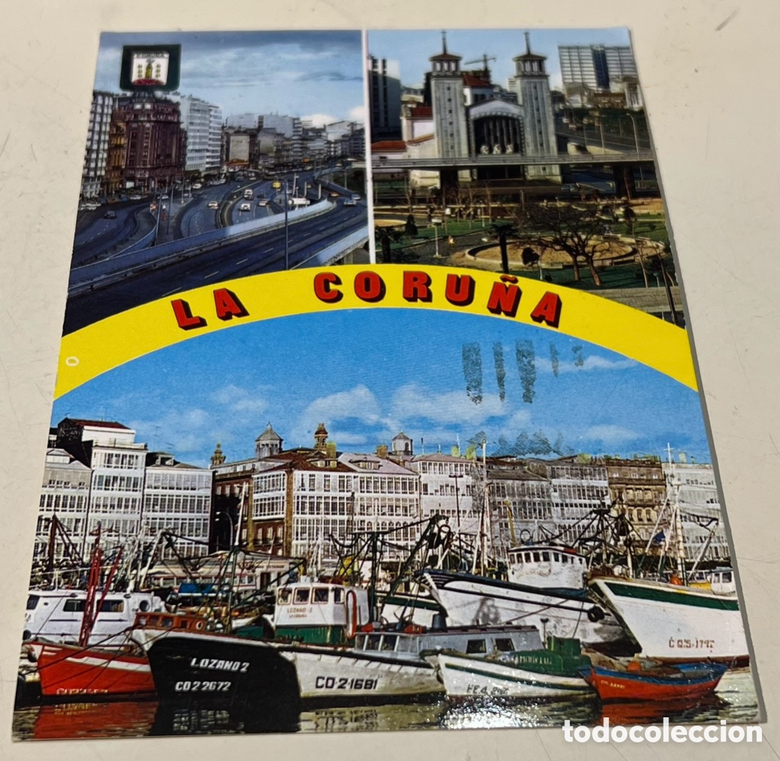 Postales: Postal. Viaducto Linares Rivas. D&aacute;rsena. La Coru&ntilde;a. Dom&iacute;nguez. A&ntilde;os 70.