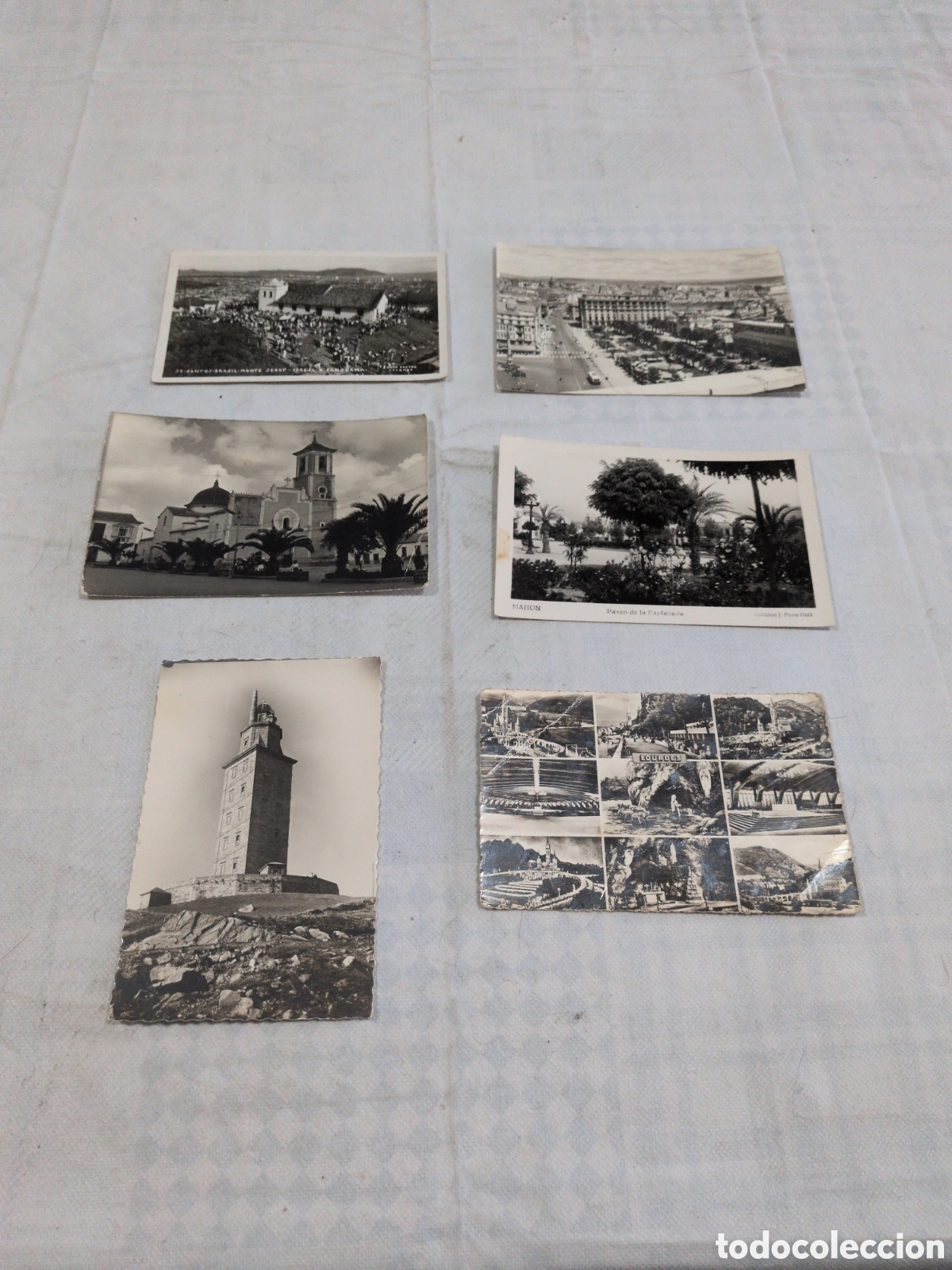 Postkarten: Lote de 6 postales antiguas. Lourdes, Coru&ntilde;a, Mah&oacute;n, San Javier, Brasil, Torre H&eacute;rcules.