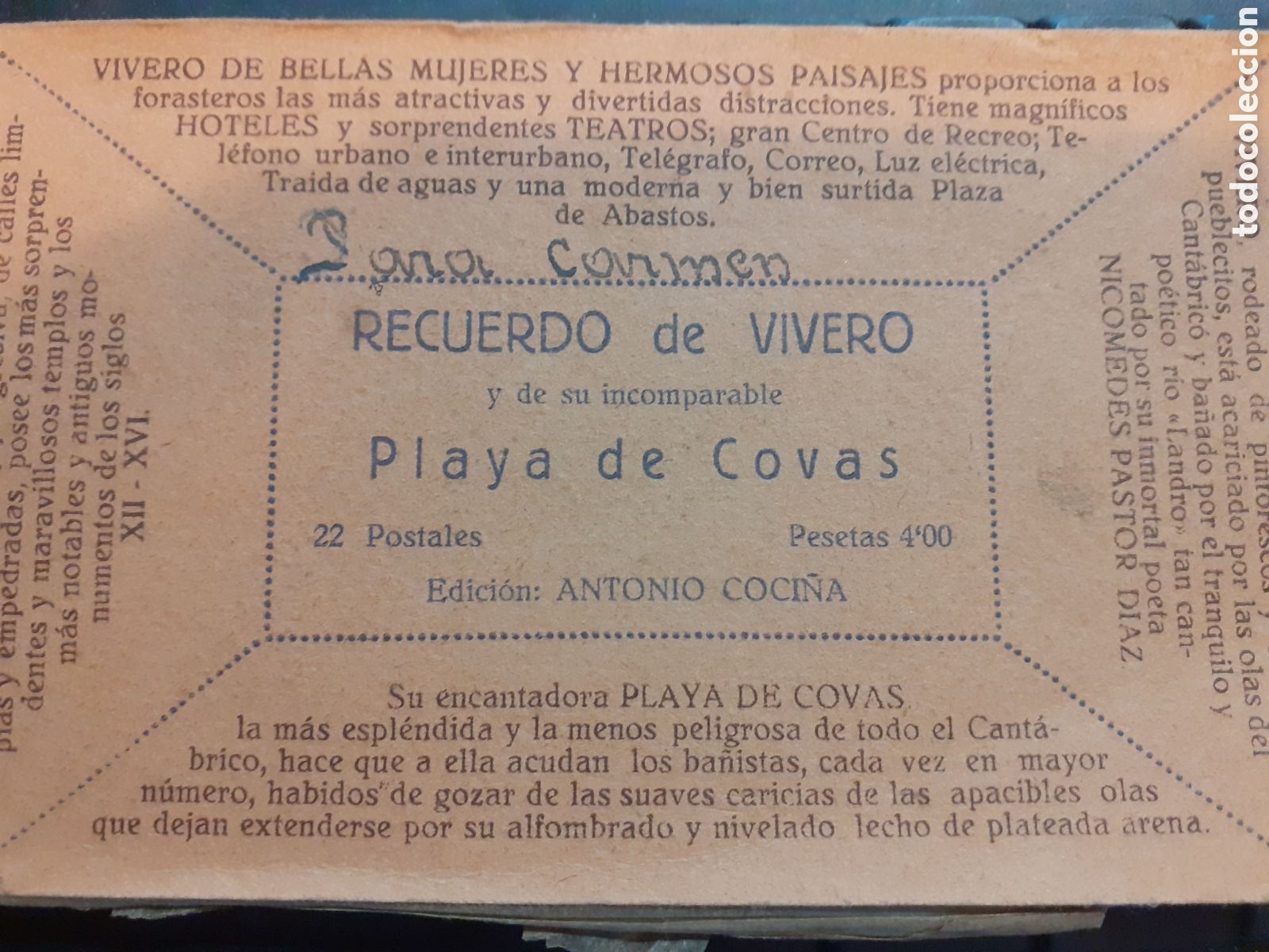 Postales: VIVERO Y PLAYA DE COVAS. LIBRETO PARA 22 POSTALES. CONTIENE 18 POSTALES. HACIA 1920