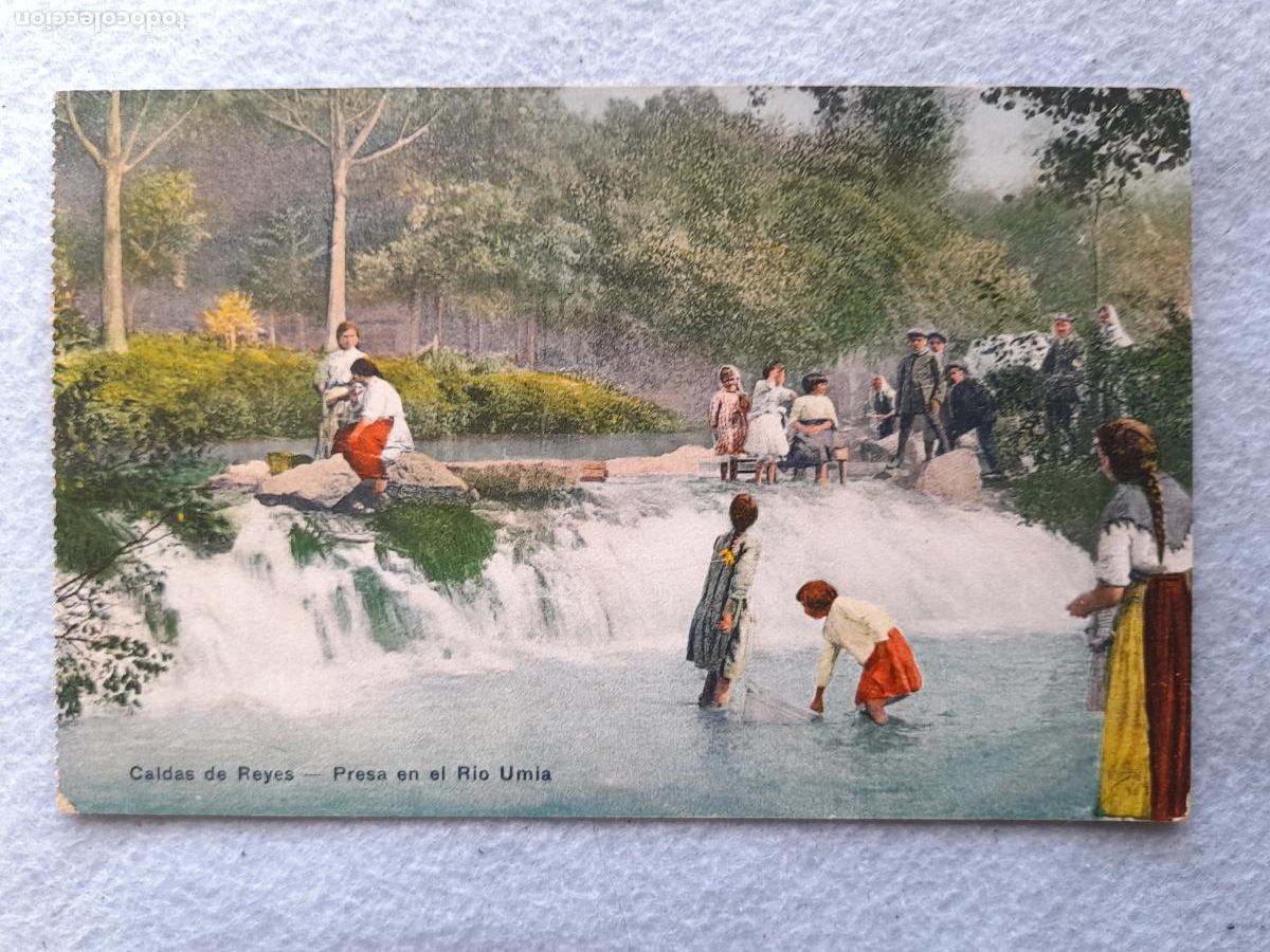 Postales: Caldas de Reyes. Presa en el R&iacute;o Umia. Lavandeiras.