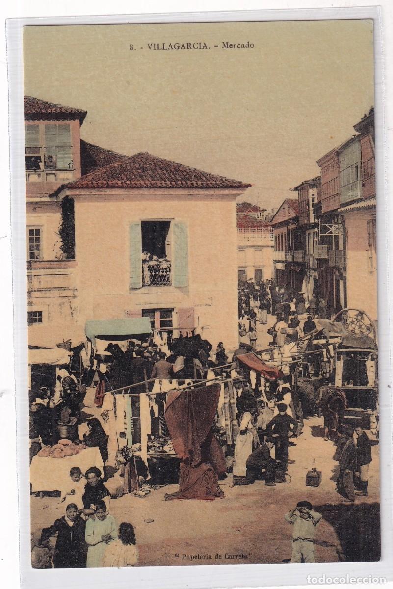 Postales: Villagarc&iacute;a 8 Mercado . Papeler&iacute;a de Carrete. Sin circular.