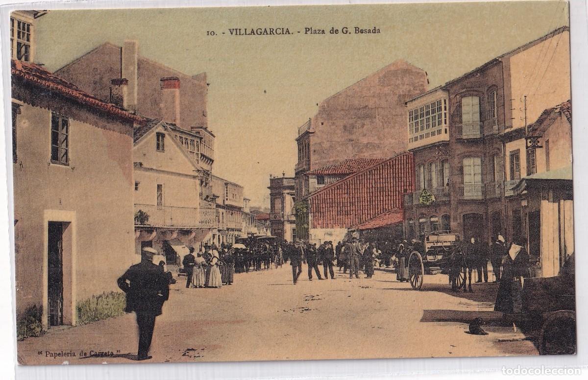 Postales: Villagarc&iacute;a 10 Plaza de G Besada . Papeler&iacute;a de Carrete. Sin circular.