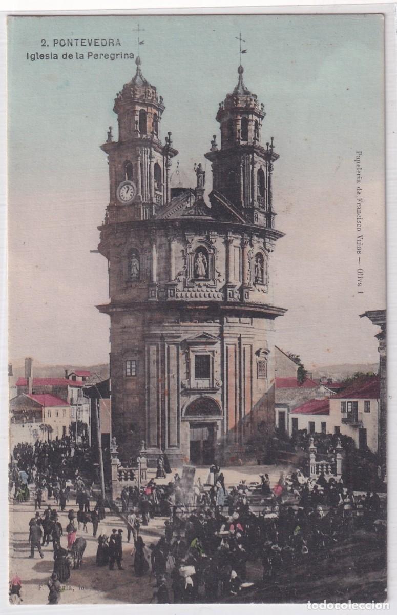 Postales: Pontevedra 2 Iglesia de la Peregrina . Papeler&iacute;a de Francisco Vi&ntilde;as. Sin circular