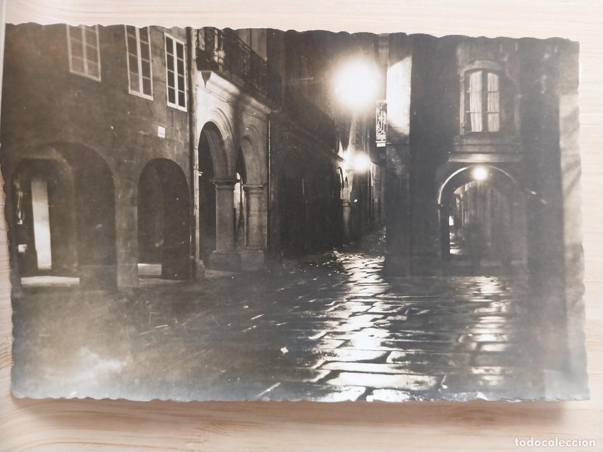 Postales: SANTIAGO COMPOSTELA RUA VILLAR ED DOMINGUEZ 3 ESCRITA A&Ntilde;O 1954 NOCTURNA