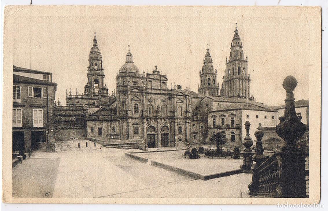 Postales: Santiago de Compostela, Catedral y portal Azabacheria. Postal antigua Galicia