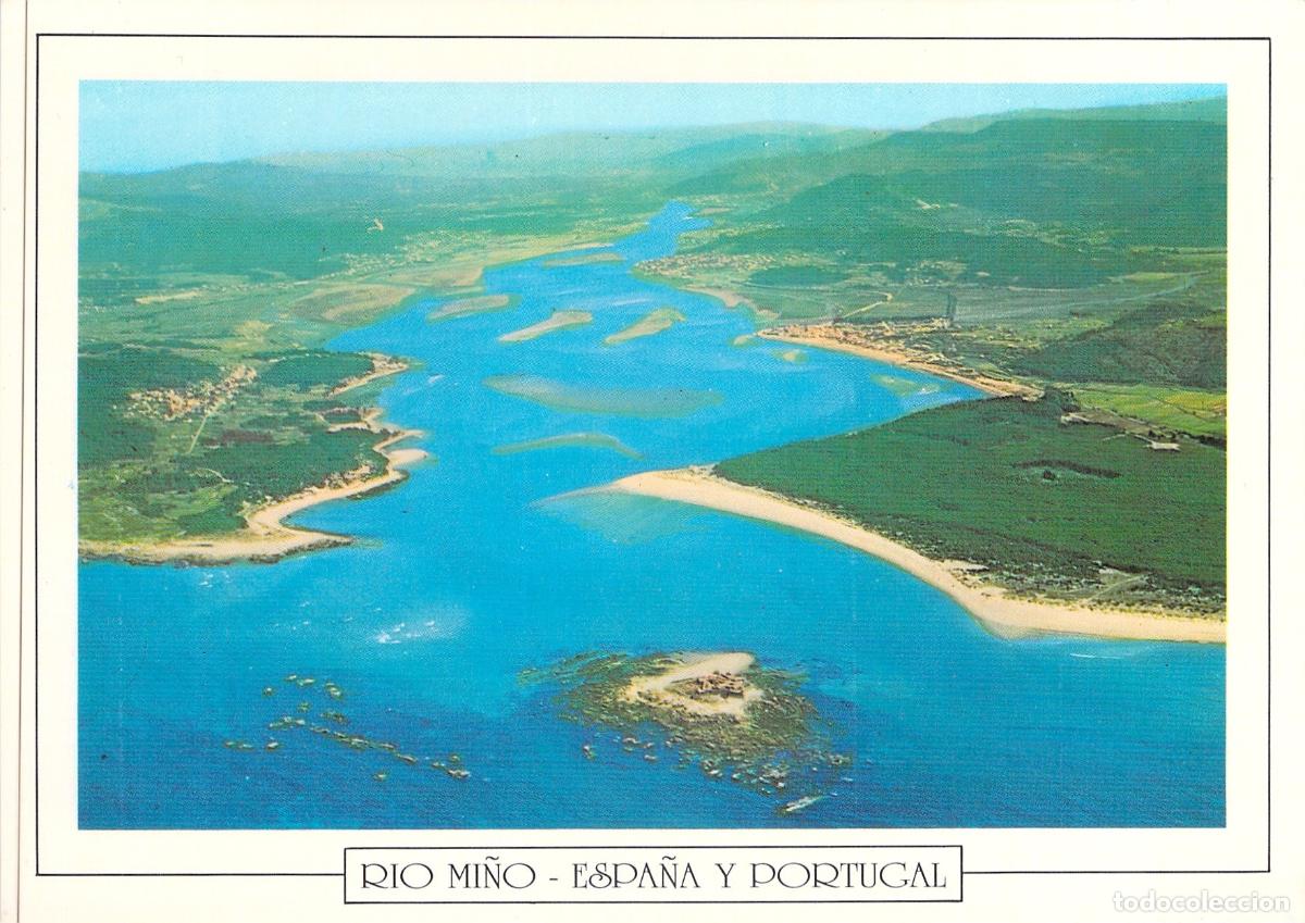 Postales: Postal de la Vista A&eacute;rea del R&iacute;o Mi&ntilde;o en La Guardia Pontevedra