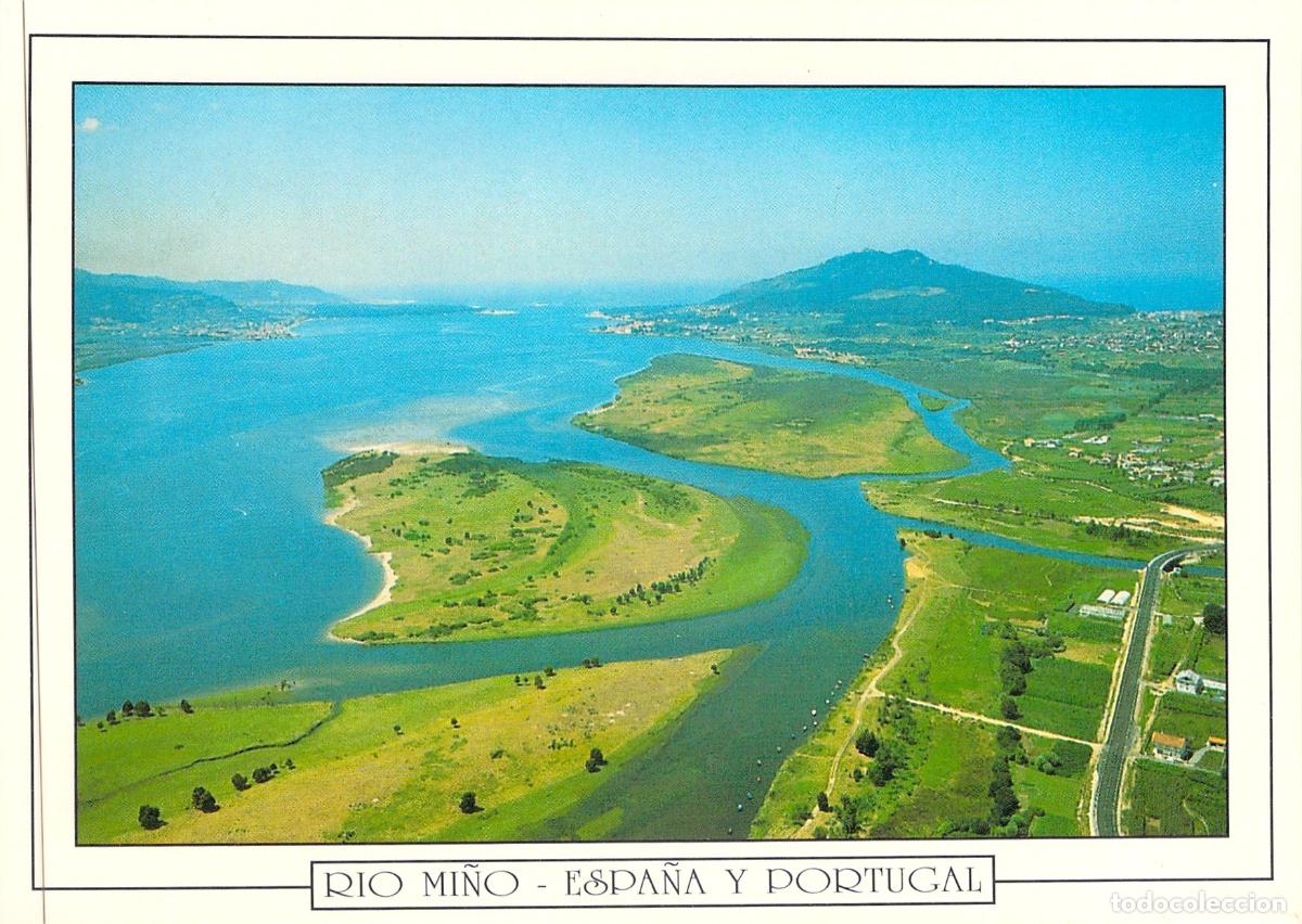 Postales: Postal de la Desembocadura del R&iacute;o Mi&ntilde;o, Pontevedra y Portugal