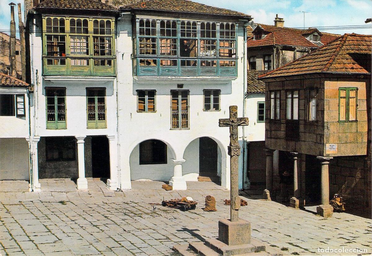 Postales: Postal de la Plaza de la Le&ntilde;a en Pontevedra, Galicia