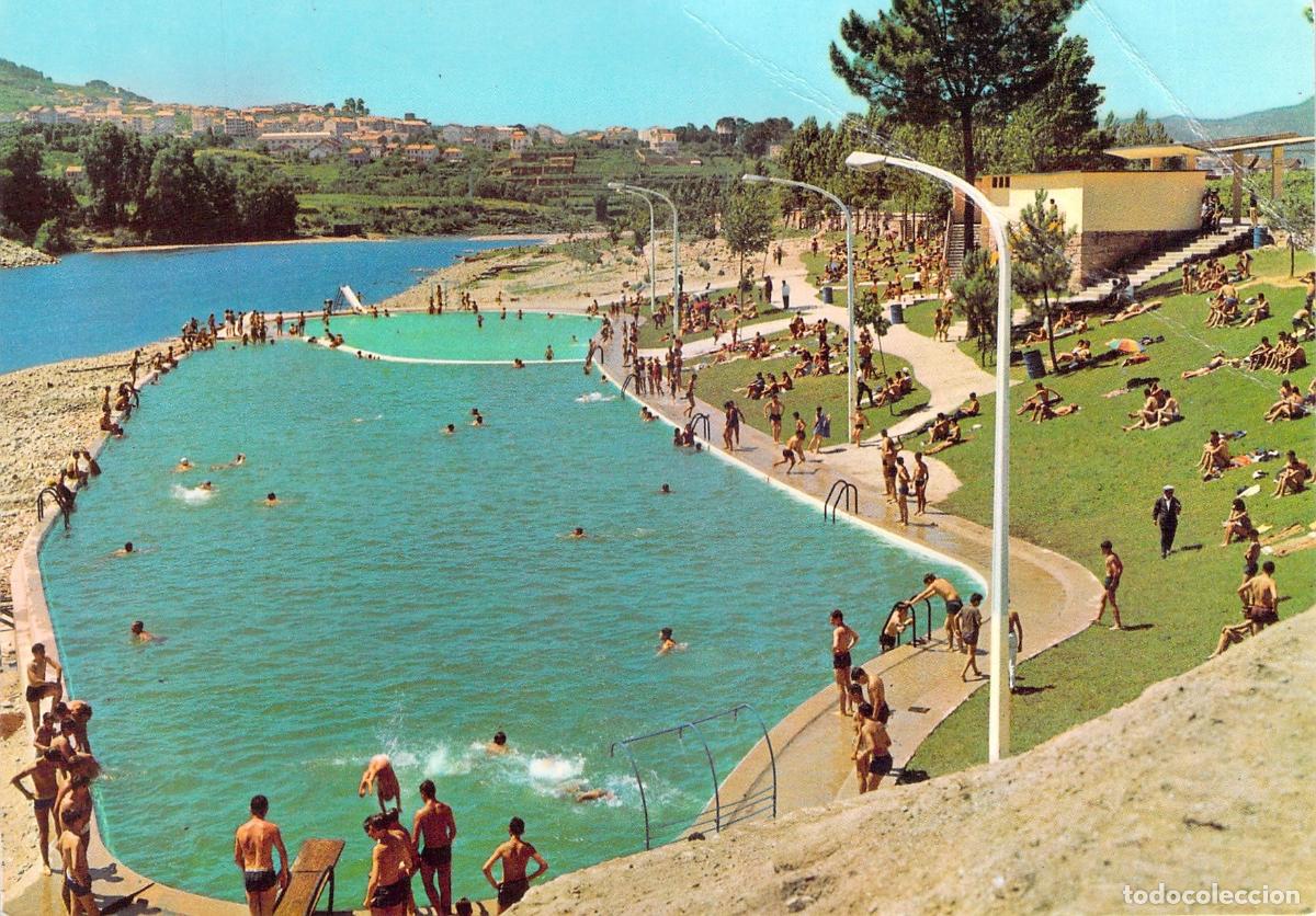 Postales: Postal de la Piscina Fluvial de Orense con Ba&ntilde;istas