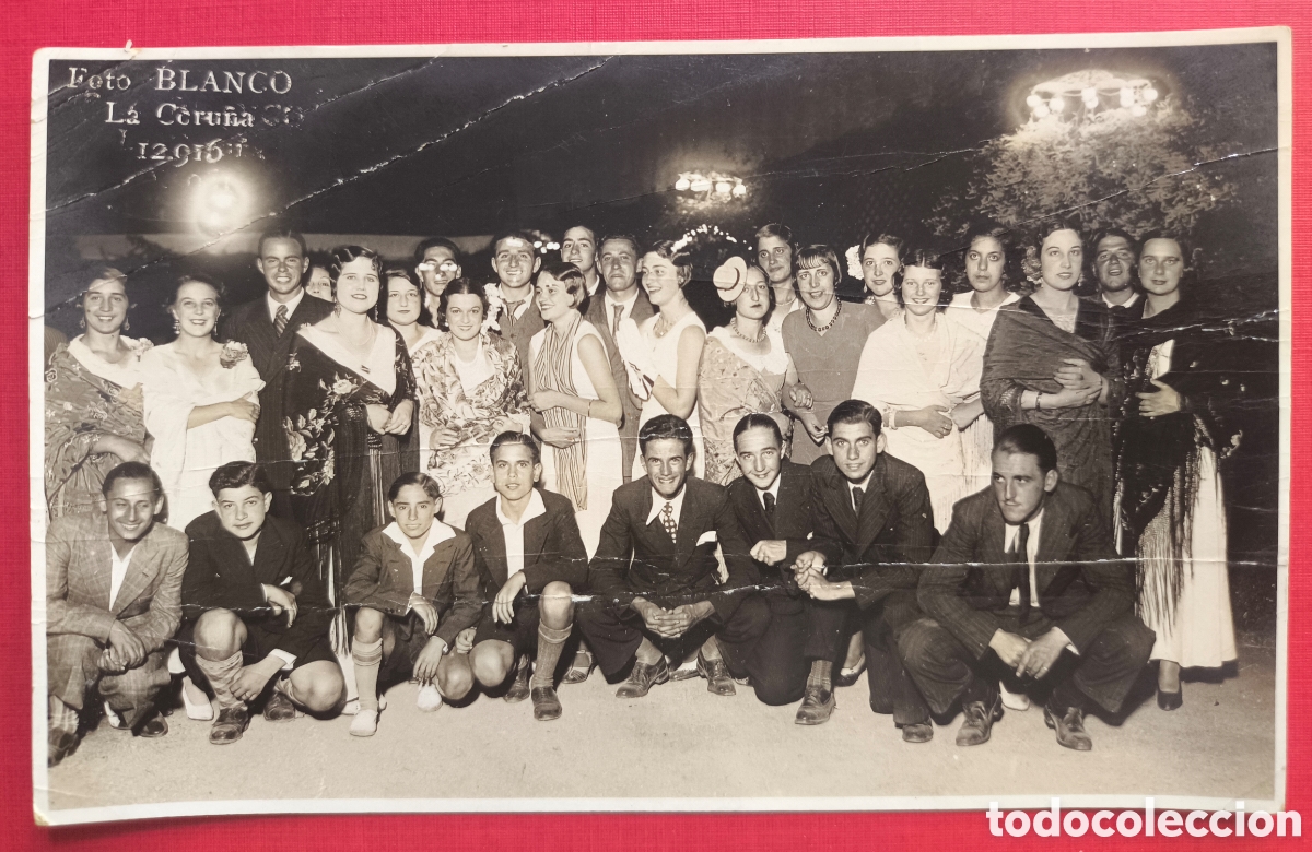 Postales: A CORU&Ntilde;A RETRATO GRUPAL FIESTA BAILE VERBENA POSTAL FOTOGR&Aacute;FICA FOT&Oacute;GRAFO BLANCO GALICIA C. 1915