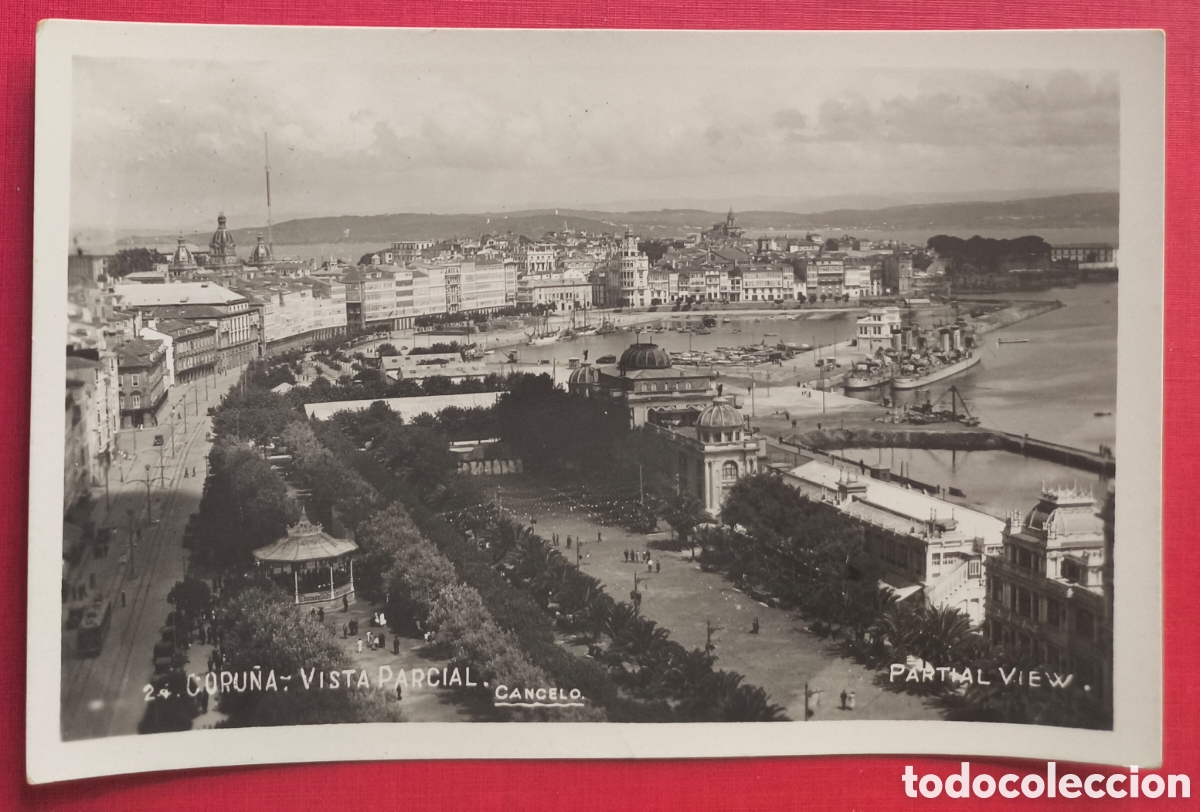 Postales: A CORU&Ntilde;A VISTA PARCIAL POSTAL FOTOGR&Aacute;FICA FOT&Oacute;GRAFO CANCELO GALICIA C. 1930