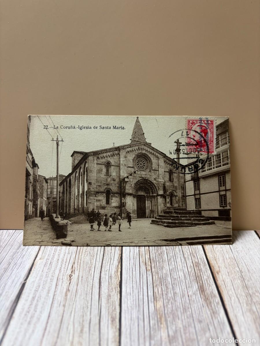 Postales: TARJETA POSTAL. LA CORU&Ntilde;A. 22.- IGLESIA DE SANTA MARIA. HELITIPIA DE KALLMEYER