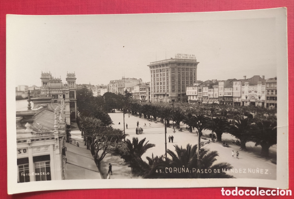 Postales: A CORU&Ntilde;A AVENIDA M&Eacute;NDEZ N&Uacute;&Ntilde;EZ POSTAL FOTOGR&Aacute;FICA FOT&Oacute;GRAFO CANCELO GALICIA C. 1930