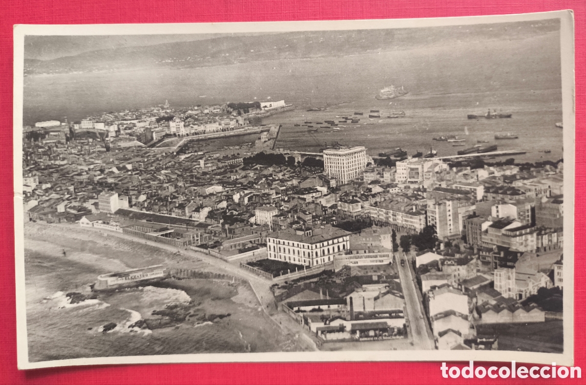 Postales: A CORU&Ntilde;A VISTA A&Eacute;REA POSTAL FOTOGR&Aacute;FICA FOT&Oacute;GRAFO BLANCO GALICIA C. 1935