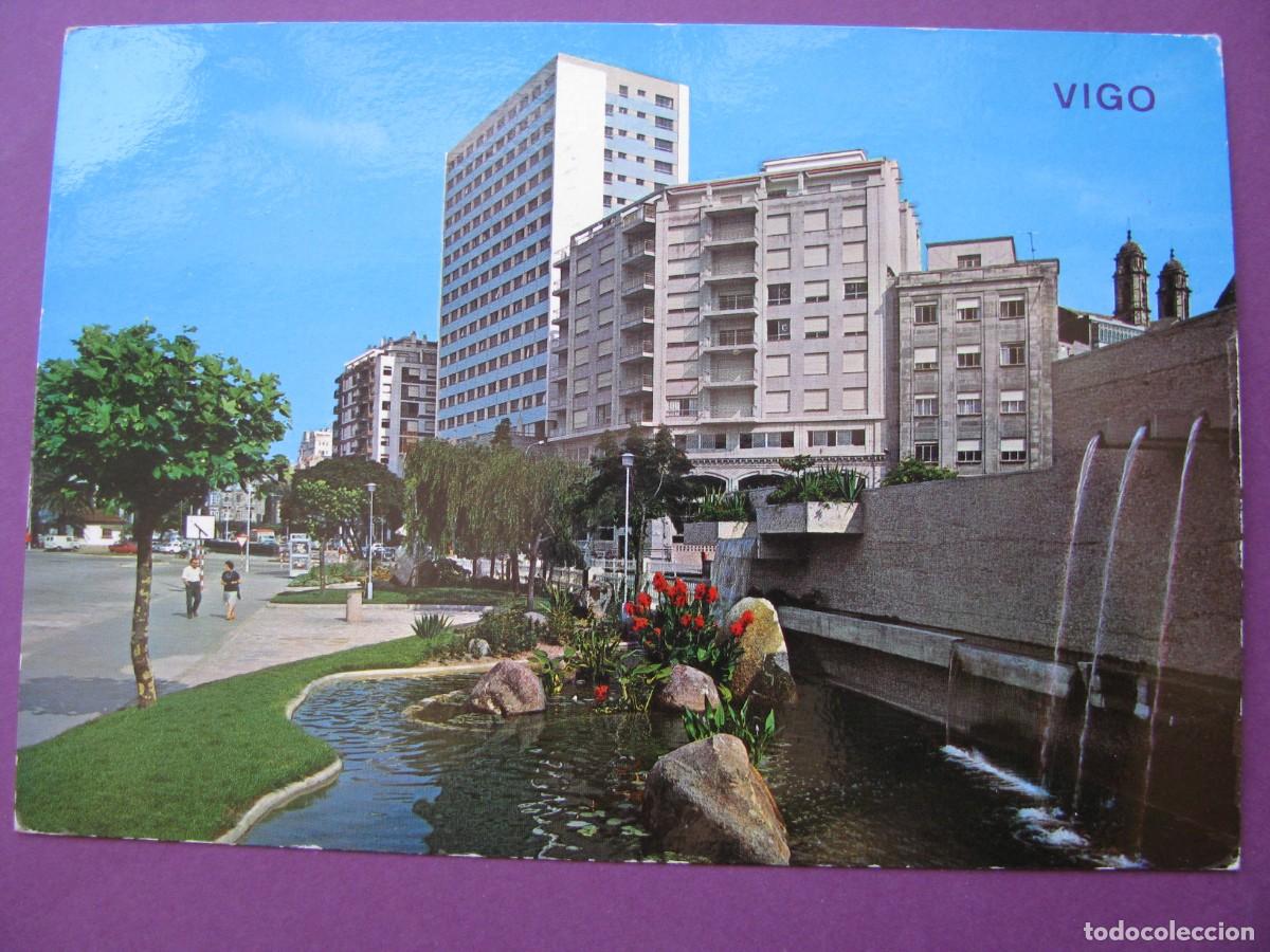 Postales: POSTAL DE VIGO. ESTANQUE Y JARDINES EN LA ESTACION MARITIMA. ARRIBAS. CIRCULADA