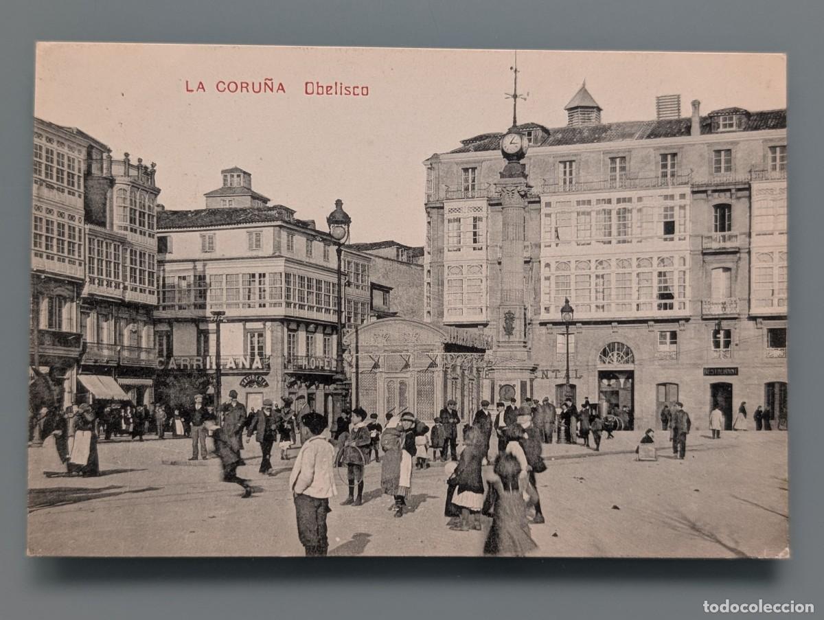 Postales: MUY DIFICIL POSTAL LA CORU&Ntilde;A OBELISCO ANIMADA SANTIAGO VIGO GALICIA PERFECTA CONSERVACION
