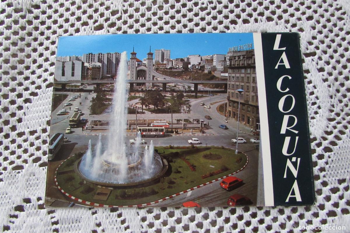 Postales: POSTAL LA CORU&Ntilde;A GALICIA FUENTE LUMINOSA DE CUATRO CAMINOS ESCRITA