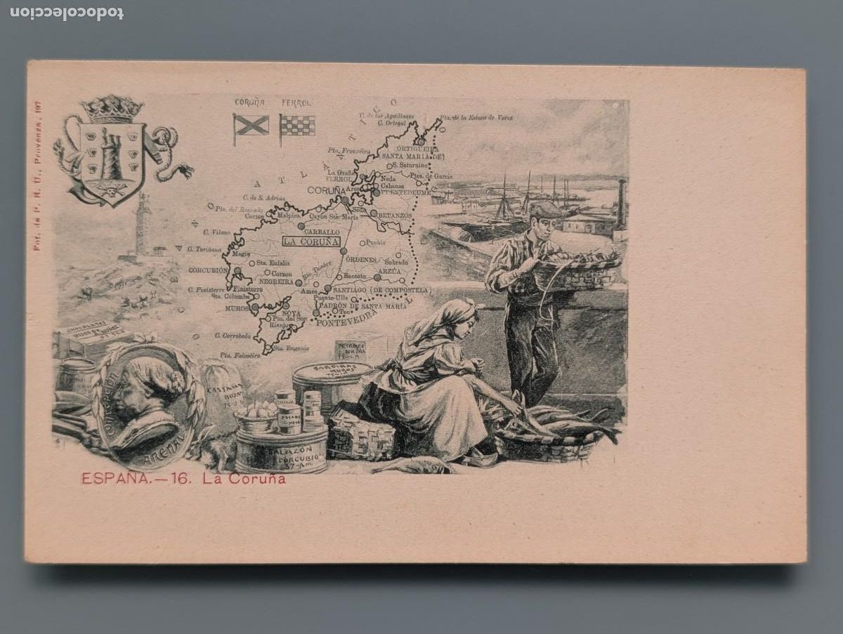 Postales: POSTAL SERIE PROVINCIAS N&ordm; 16 LA CORU&Ntilde;A GALICIA EDIC P.B.U. PROVENZA SIN DIVIDIR PERFECTA CONSERVA