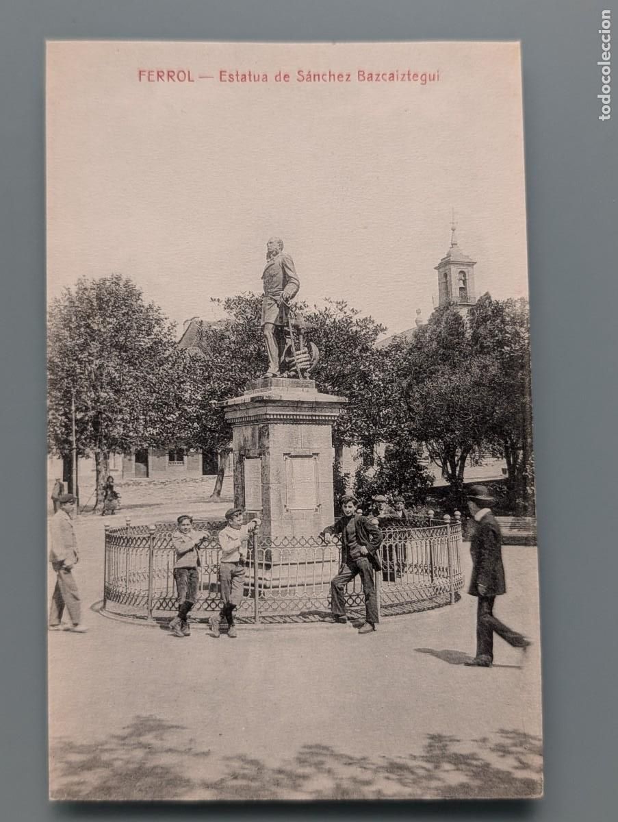 Postales: POSTAL FERROL ESTATUA DE SANCHEZ BAZCAIZTEGUI ED NOVES Y COUCE LA CORU&Ntilde;A ANIMADA PERFECTA CONS