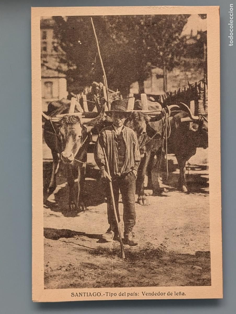 Postales: RARA POSTAL SANTIAGO VENDEDOR DE LE&Ntilde;A EDIC HAE LA CORU&Ntilde;A VIGO GALICIA LUGO ORENSE TIPOS GALLEGOS