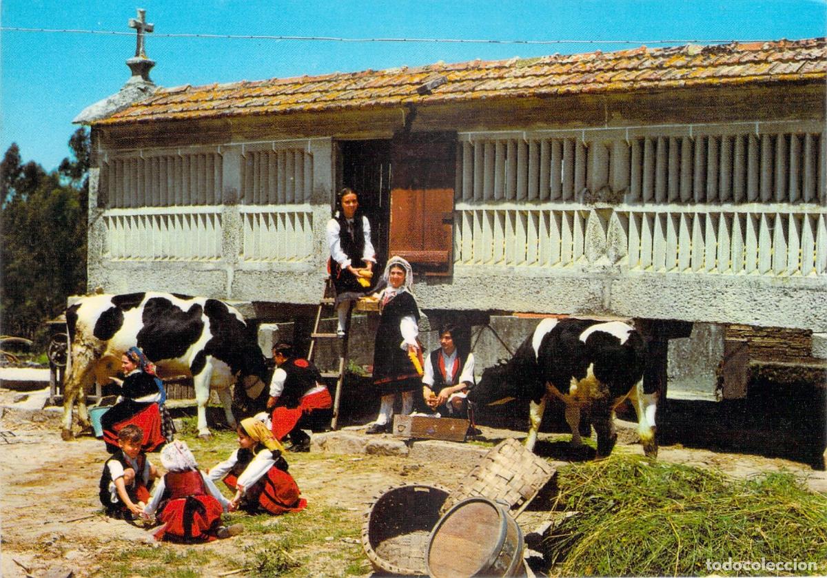 Postales: Postal de Galicia con Trajes T&iacute;picos y H&oacute;rreo Tradicional