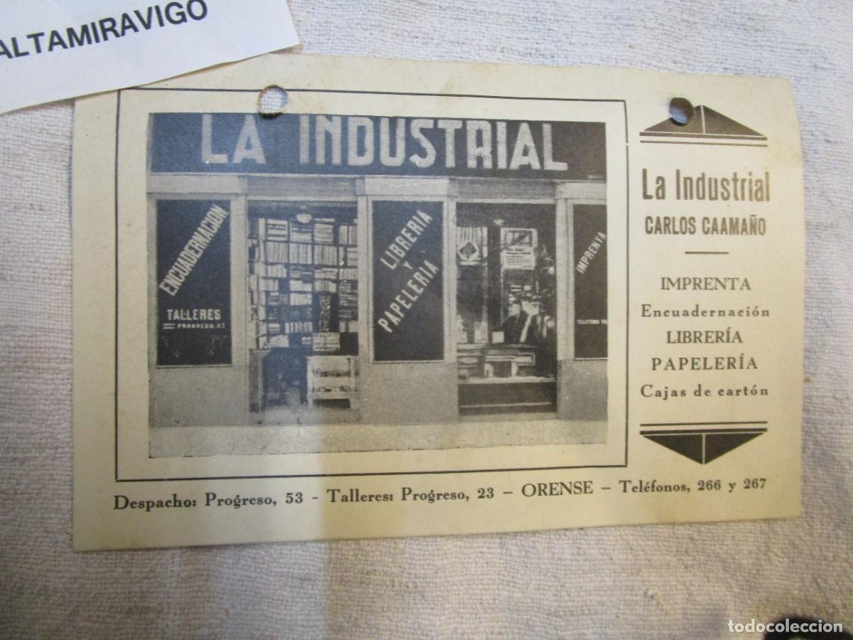 Postales: TARJETA COMERCIAL 1935 - ORENSE - PAPELERIA LA INDUSTRIAL - PROGRESO 23, reverso con recibo venta.