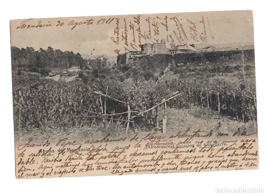 Postales: TARJETA POSTAL AGUAS DE MONDARIZ ALREDEDORES ESTACION DE SALVATIERRA. A&Ntilde;O 1911