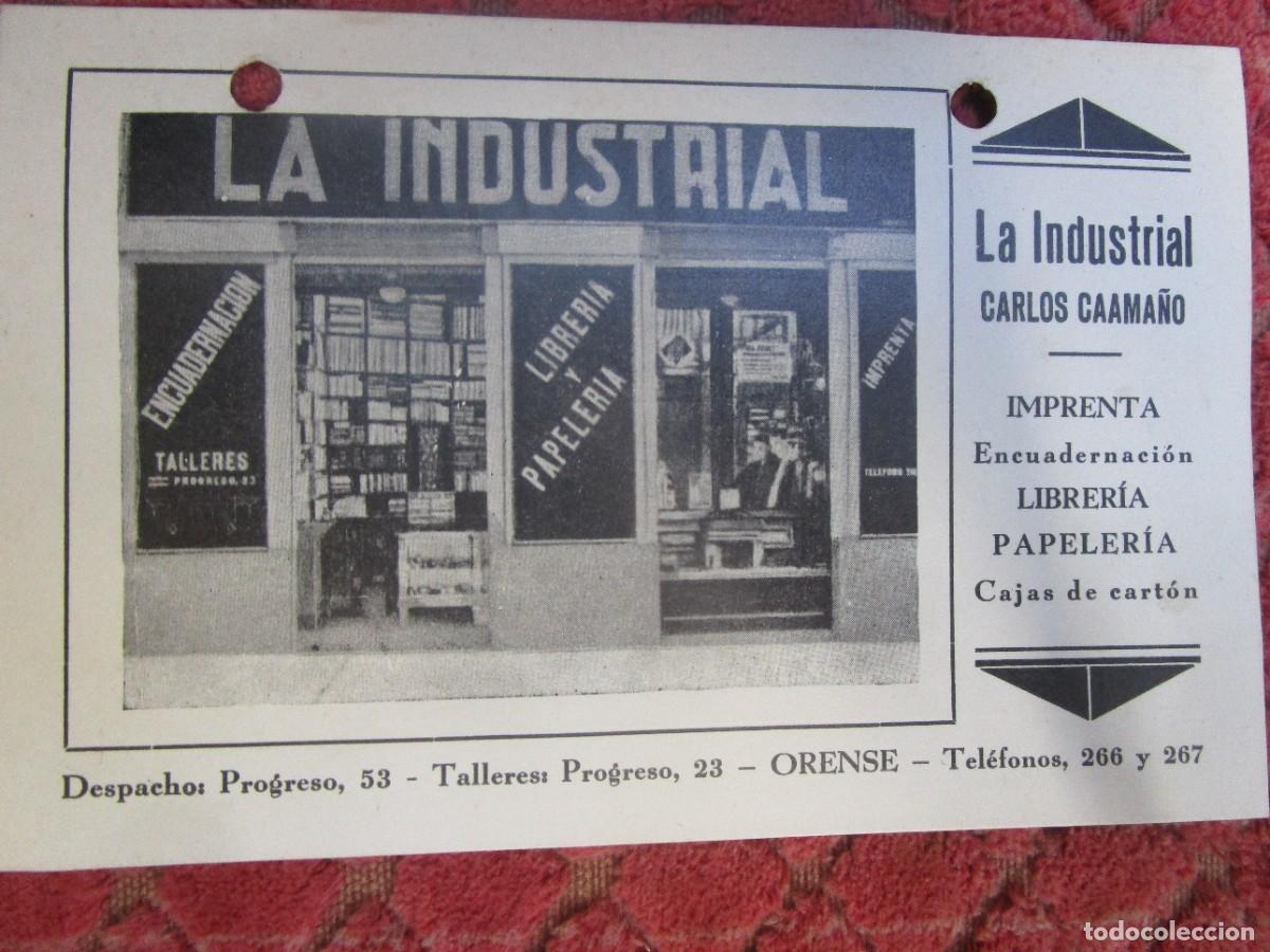 Postales: TARJETA COMERCIAL 1935 - ORENSE - PAPELERIA LA INDUSTRIAL - PROGRESO 23, reverso con recibo venta.