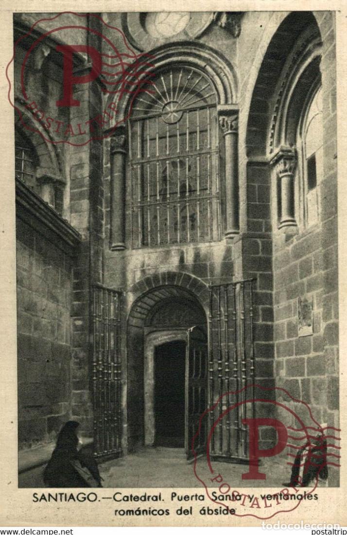 Cartoline: SANTIAGO CATEDRAL PUERTA DE SANTA MARIA Y VENTANALES ROM&Aacute;NICOS DEL &Aacute;BSIDE GALICIA ESPA&Ntilde;A ESPAGNE