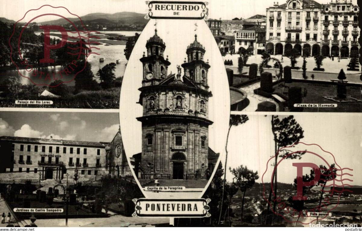 Cartes Postales: RECUERDO DE PONTEVEDRA RIO KEREC PLAZA DE LA HERRER&Iacute;A JARDINES DE CASTRO SAMPEDRO GALICIA ESPA&Ntilde;A ES