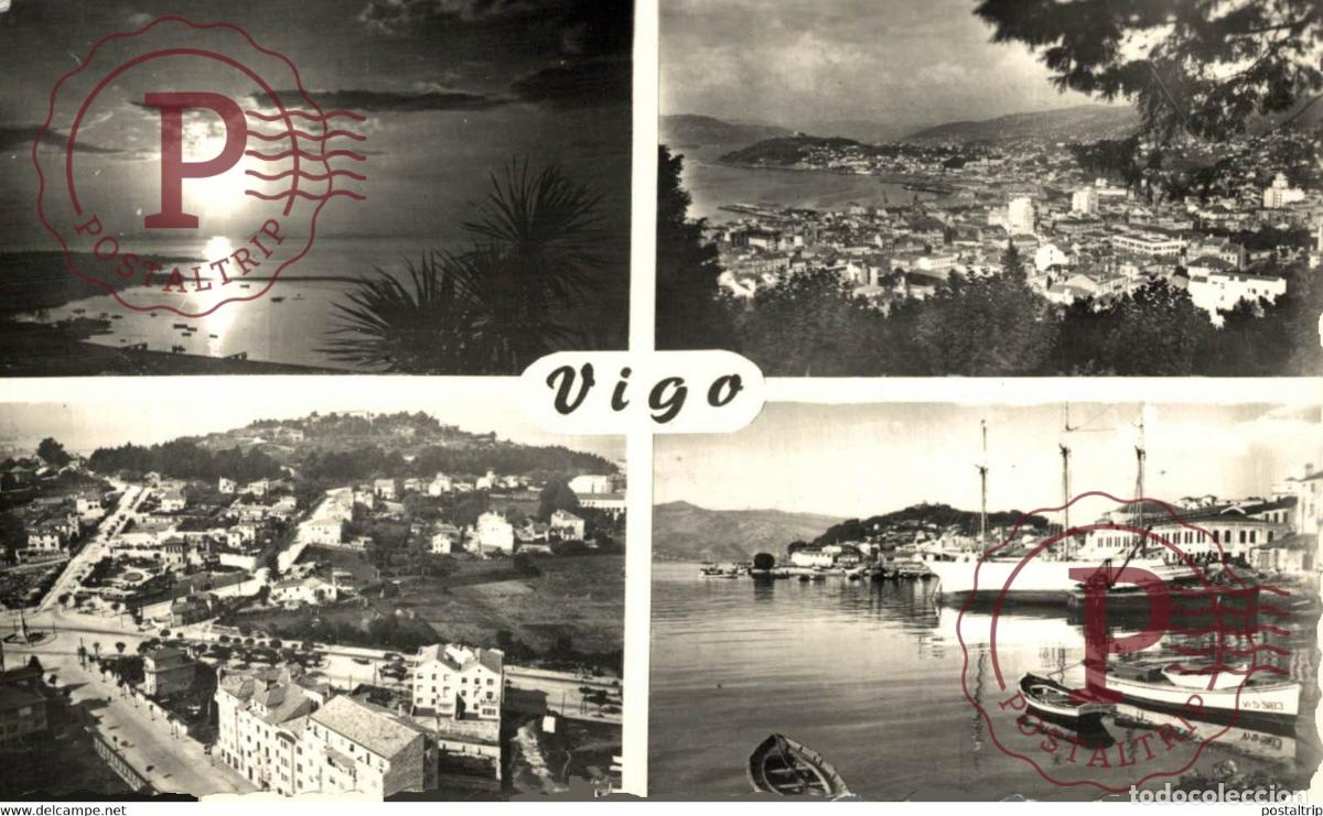 Postcards: VIGO PUESTA DE SOL ISLAS CIAS PLAZA DE ESPA&Ntilde;A MONTE CASTRO LA GU&Iacute;A GALICIA ESPA&Ntilde;A ESPAGNE