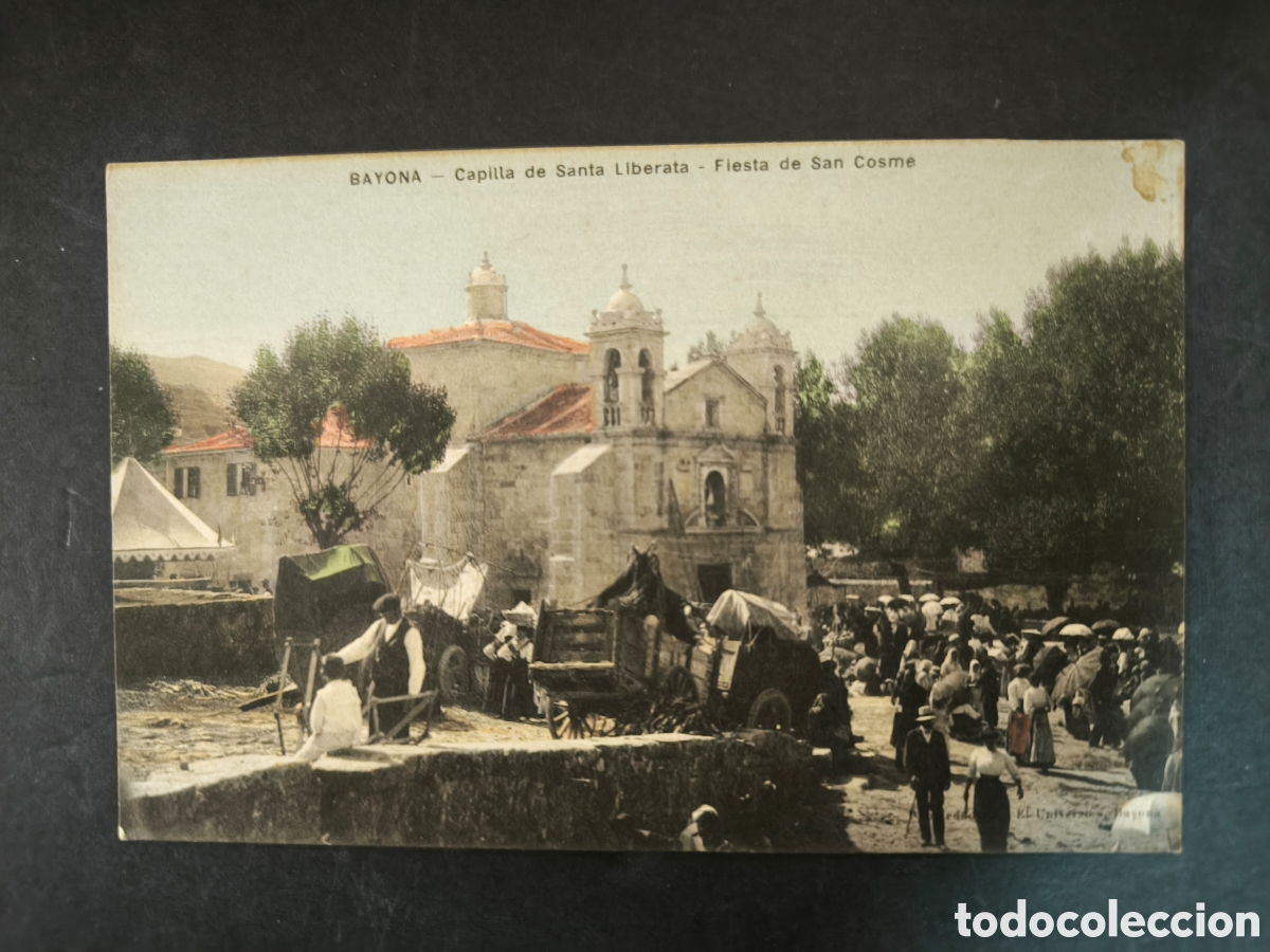 Postales: Postal antigua Bayona. Capilla de Santa Liberata. Fiesta de San Cosme. Pontevedra, Galicia.