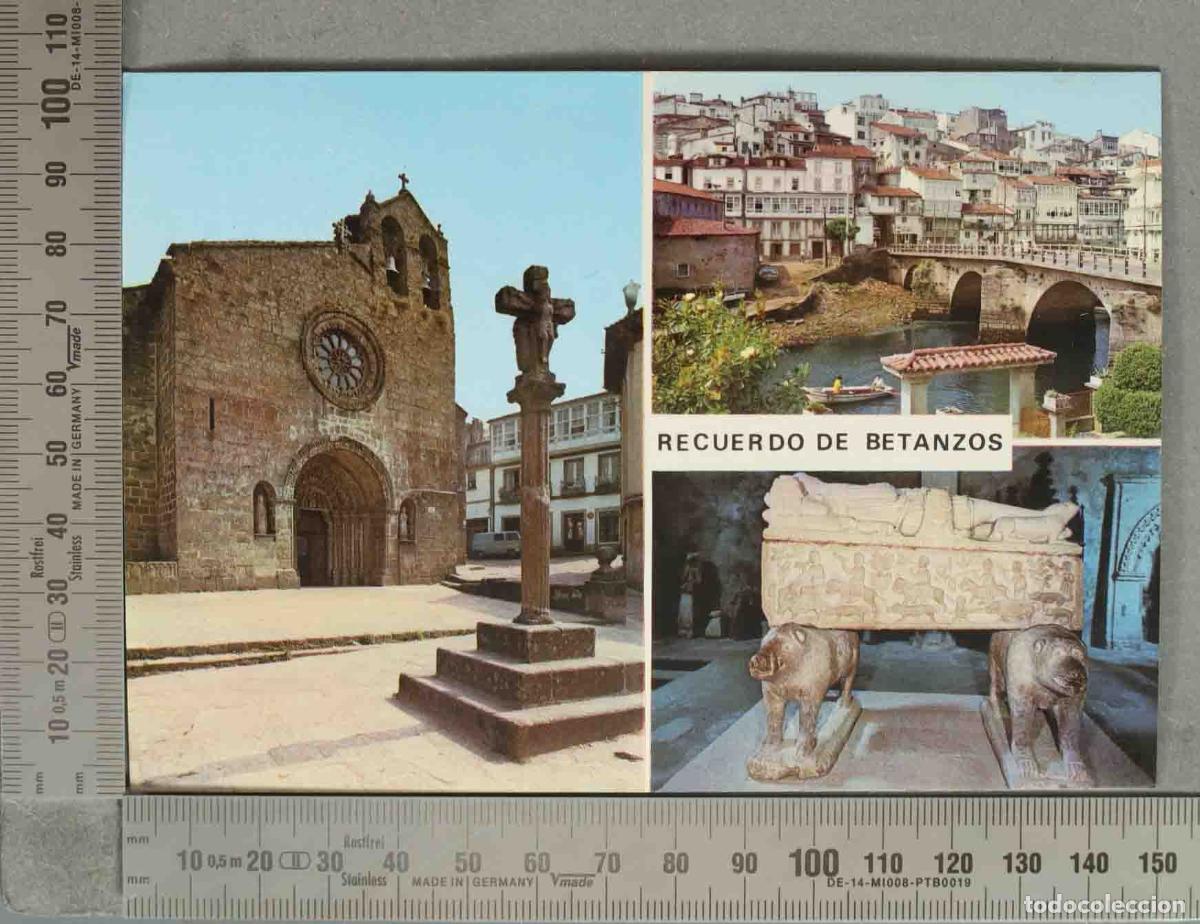 Postales: POSTAL. Betanzos - Iglesia de Santa Mar&iacute;a, puente nuevo y sepulcro de Fern&aacute;n P&eacute;rez de Andrade