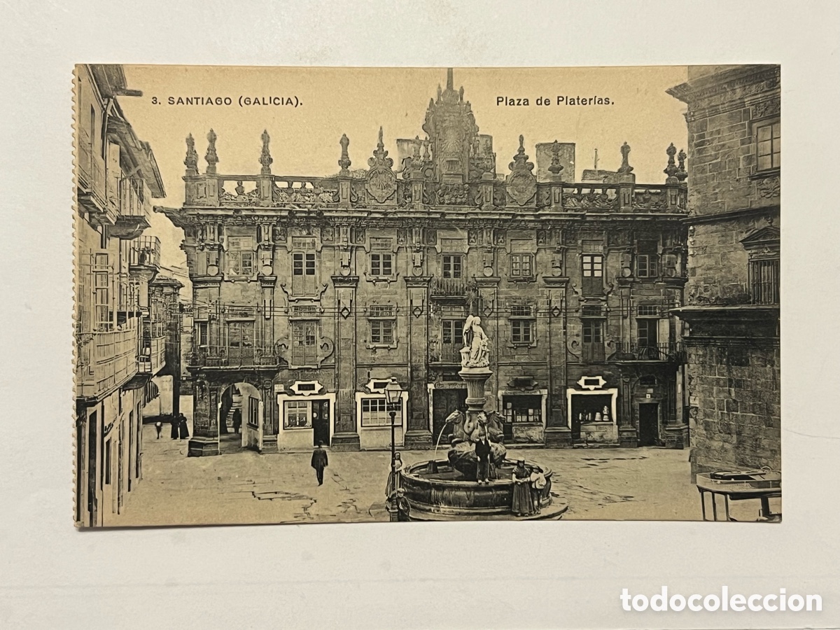 Postales: SANTIAGO (Galicia) Postal No.3, Plaza de Plater&iacute;as . Fototipia Lacoste, Madrid (h.1900?) S/C