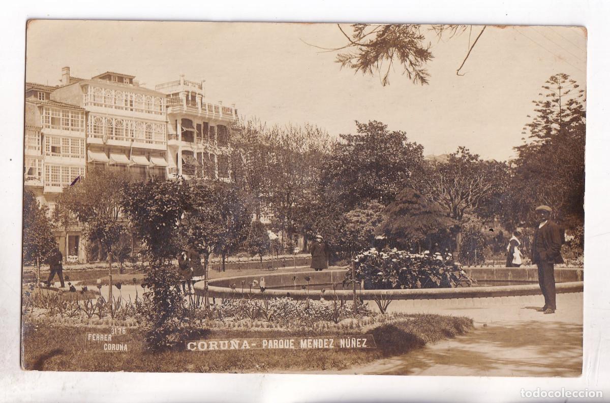 Postales: POSTAL FOTOGR&Aacute;FICA. CORU&Ntilde;A. PARQUE M&Eacute;NDEZ N&Uacute;&Ntilde;EZ. CIRCULADA EN 1917