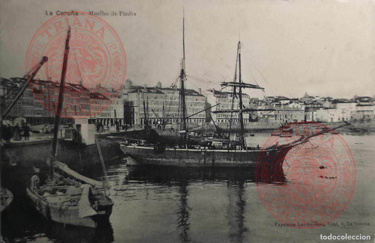 Postales: POSTAL LA CORU&Ntilde;A - MUELLES DE PIEDRA (PAPELERIA LOMBARDERO, REAL, 6)
