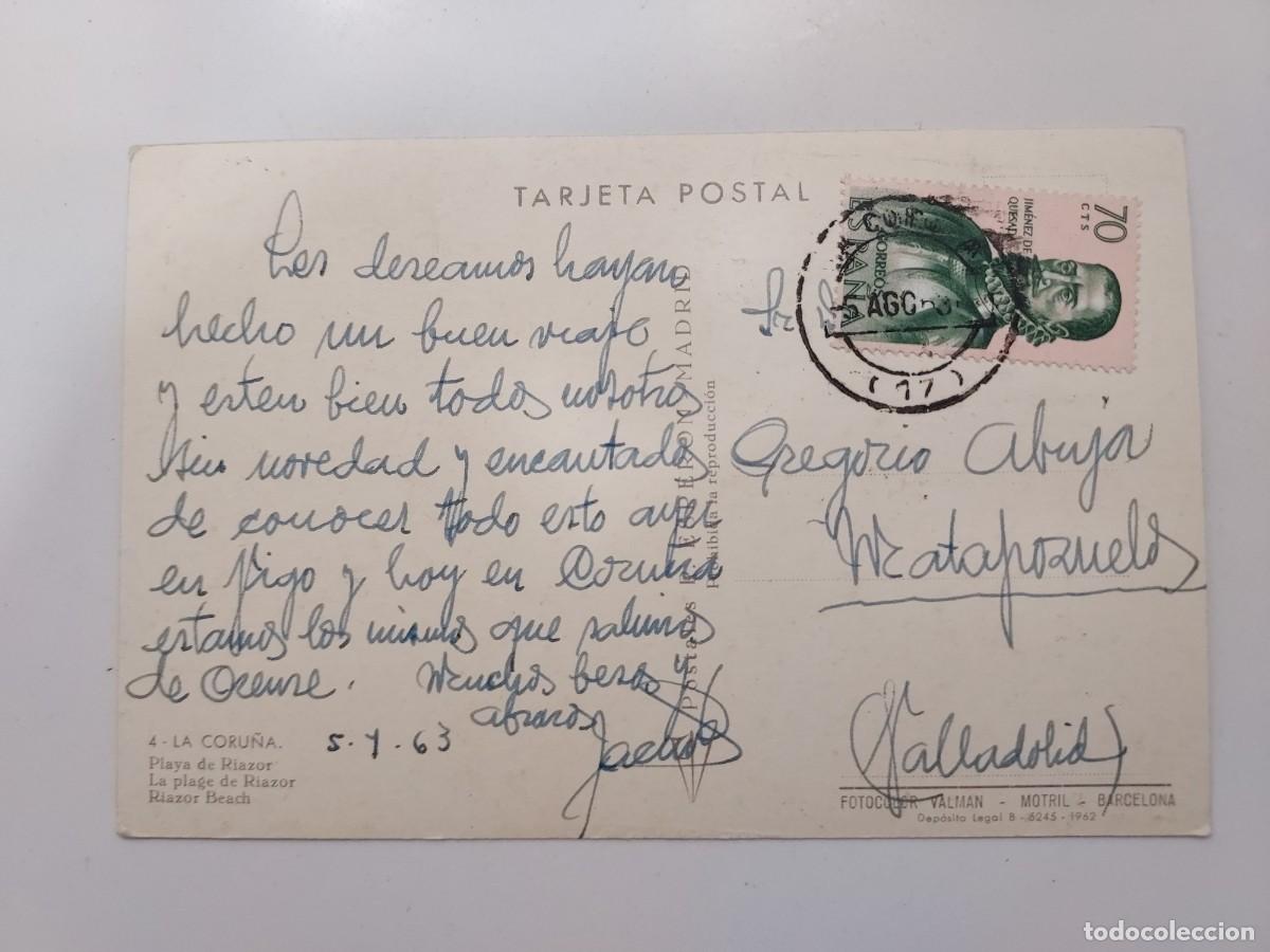 Postales: POSTAL LA CORU&Ntilde;A PLAYA DE RIAZOR. 1962. CIRCULADA - Foto 2