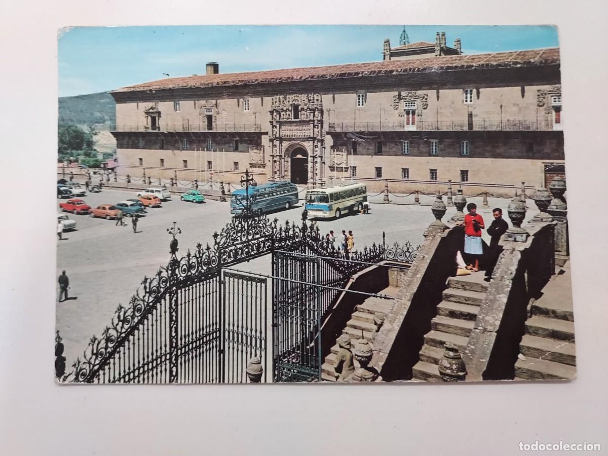 Postales: POSTAL SANTIAGO DE COMPOSTELA HOSTAL REYES CATOLICOS FACHADA. 1964. ESCRITA. CORU&Ntilde;A