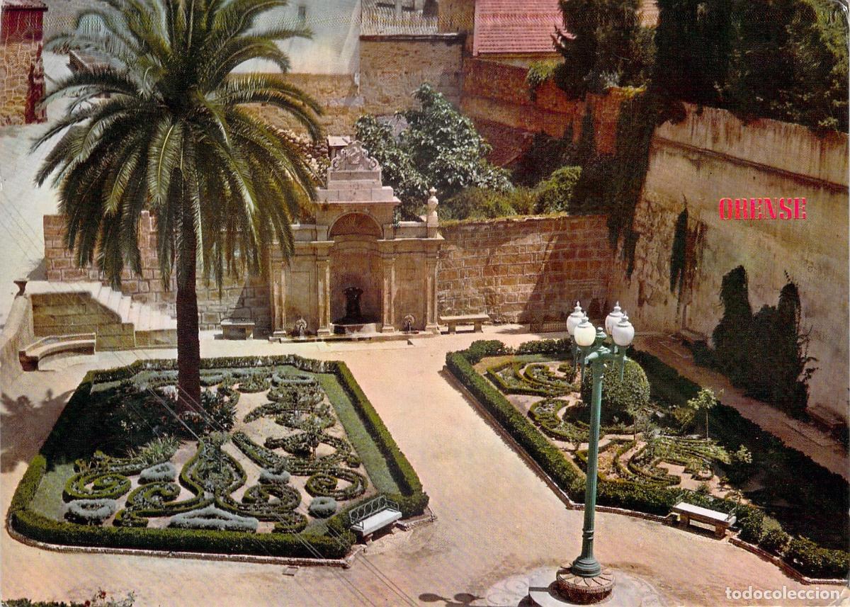 Postales: Postal de la Fuente de las Burgas y Jardines en Orense