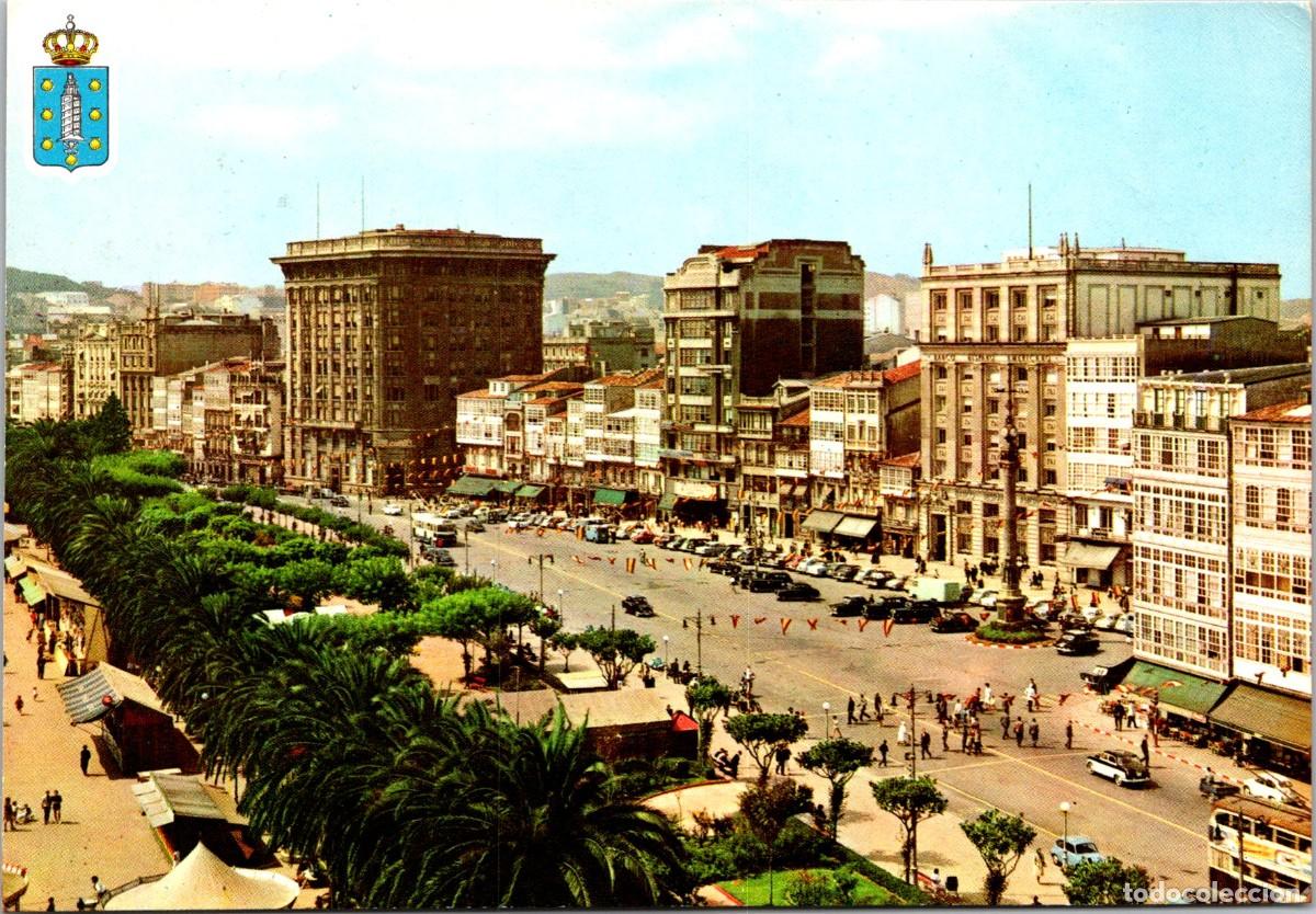 Postales: La Coru&ntilde;a - Cantones y Jardines de M&eacute;ndez N&uacute;&ntilde;ez - 149x104mm - Troleb&uacute;s 2 pisos - Banco Hispano-Feria