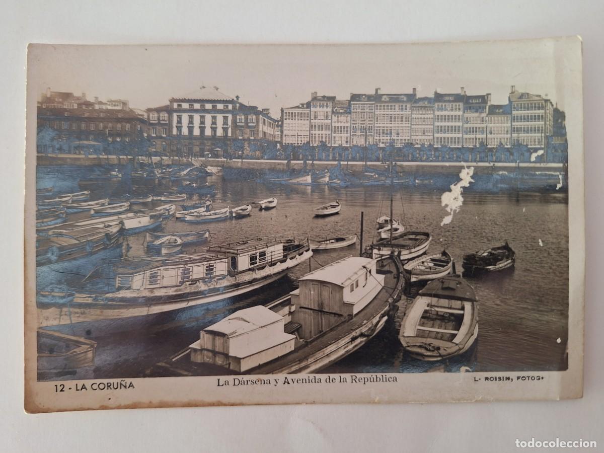 Postales: TARJETA POSTAL 12 LA CORU&Ntilde;A LA DARSENA Y AVDA. REPUBLICA FOTO ROISIN RV 2898