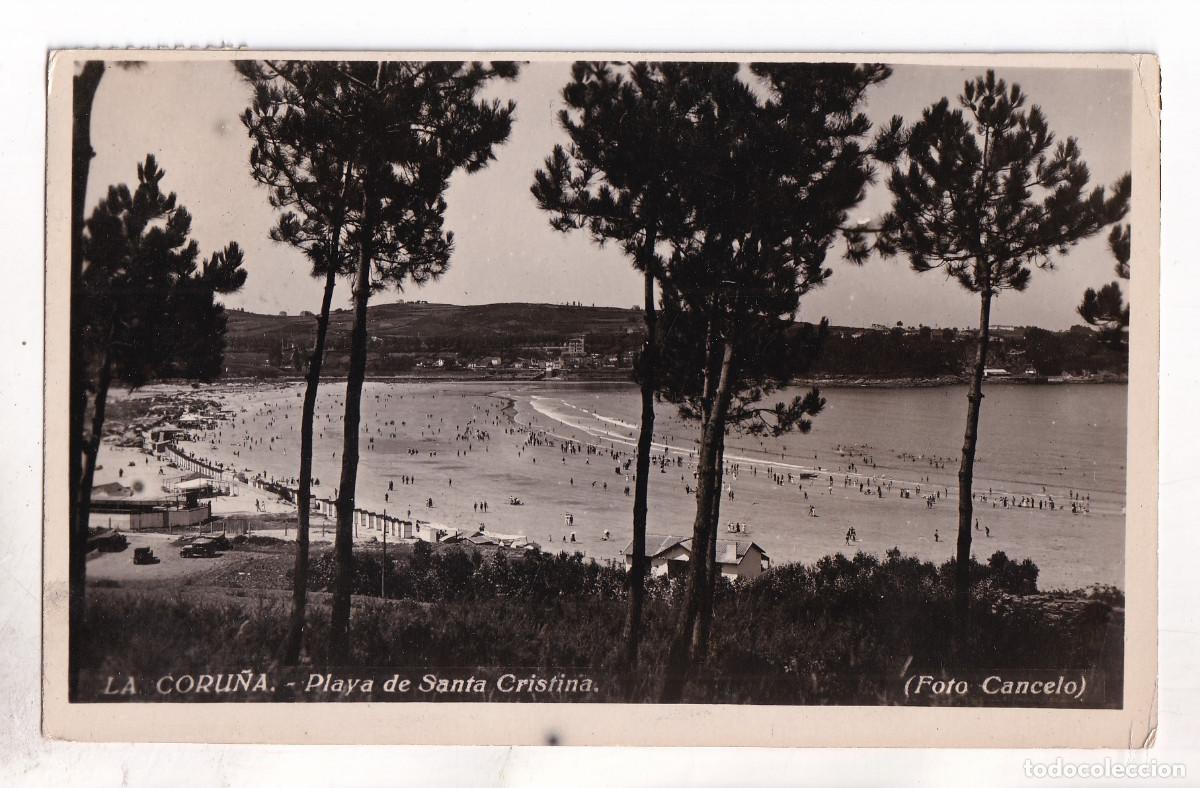 Postales: POSTAL. LA CORU&Ntilde;A. PLAYA DE SANTA CRISTINA. FOTO CANCELA. CIRCULADA EN 1947