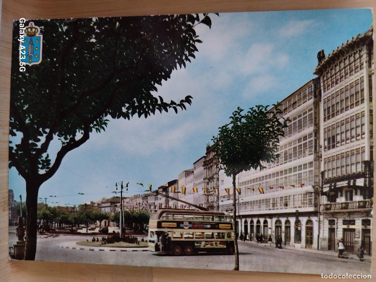 Postales: AVENIDA DE LA MARINA CORU&Ntilde;A ED VALMAN 15 A&Ntilde;O 1964 AUTOBUS CLASICO ANIMADA