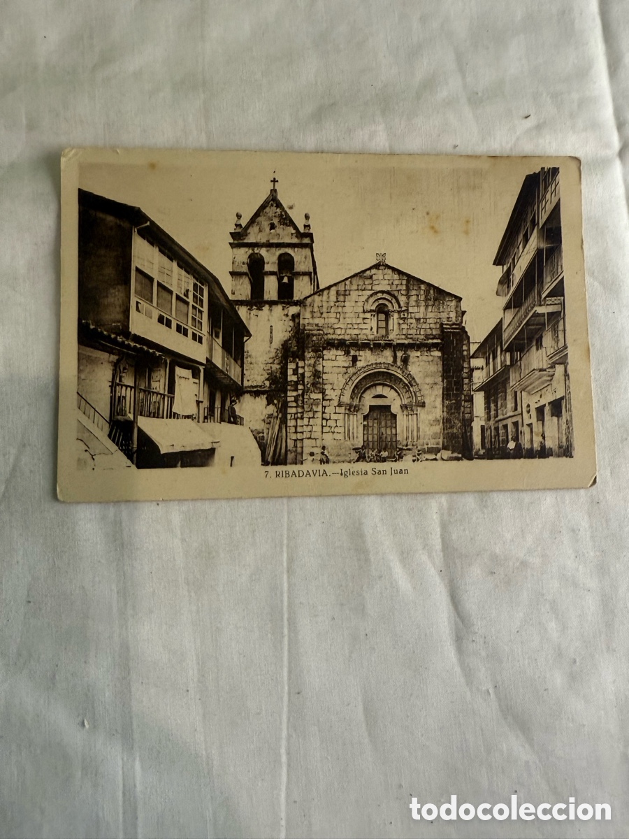 Postales: Postal Ribadavia Iglesia de San Juan blanco y negro original de la &eacute;poca