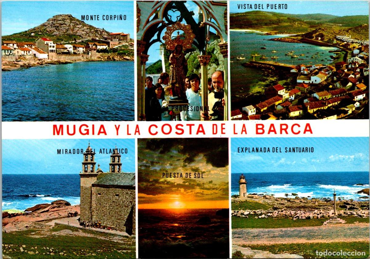 Postales: Mug&iacute;a - Y la Costa de la Barca - Monte Corpi&ntilde;o-Anda Procesional-Vista Puerto - Caama&ntilde;o 2 - 149x104mm