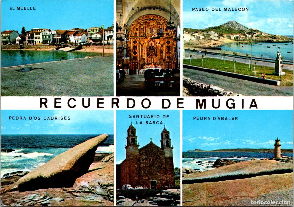 Postales: Recuerdo de Mug&iacute;a - Muelle-Altar Mayor-Paseo del Malec&oacute;n-Santuario - Caama&ntilde;o 1 - 149x104mm